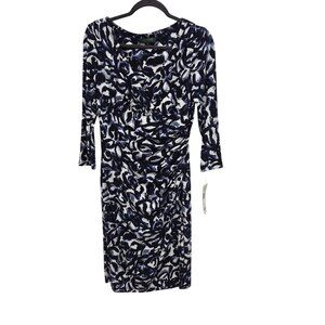 Lauren Ralph Lauren Blue & White Abstract Print Dress Size 8 Polyester/Elastane